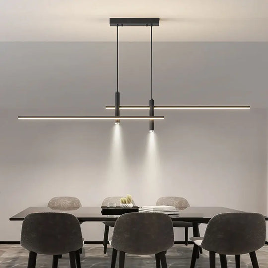 Sleek Black And Gold Led Chandelier - Minimalist Lighting For Kitchen Dining Room Decor Pendant