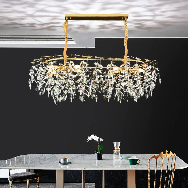 Elegant Long Gold K9 Crystal Chandelier - Ideal For Kitchen Dining Room Bedroom And Living Ceiling