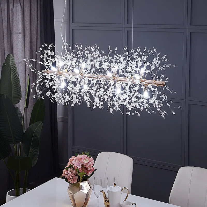 Elegant Crystal Led Chandelier - Nordic Gold And Silver Dandelion Design Perfect For Living Rooms