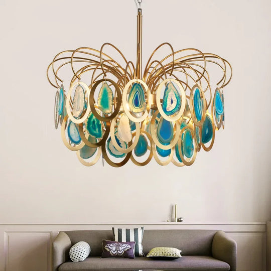 Modern Led Crown Agate Ceiling Chandeliers - Light Luxury Elegance For Living And Dining Spaces