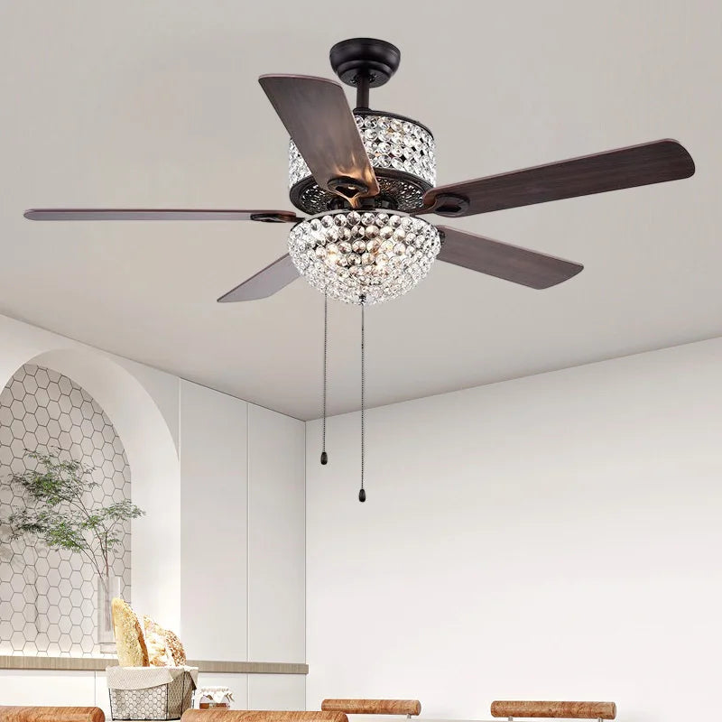 52 Inch Crystal Ceiling Fan With Lights Chrome Chandelier Remote Control Reversible Wood Blades For