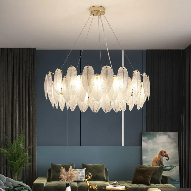 Luxurious Nordic Led Chandeliers - Gold Art Decor Feather Design Ideal For Living Rooms Dining