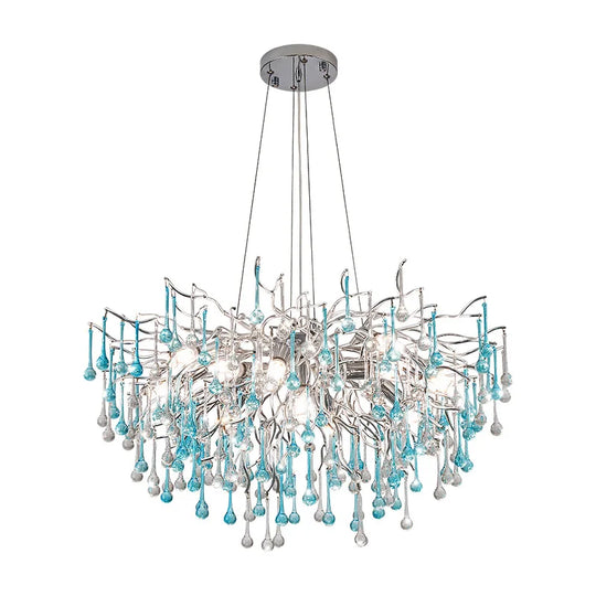 Modern Led Blue Water Droplets Ceiling Chandelier - Luxury Elegance For Villas And Living Spaces