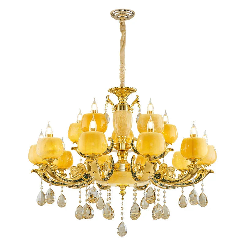 European Style Jade Crystal Chandelier - Luxury Lighting With Natural Marble Accents For Dining