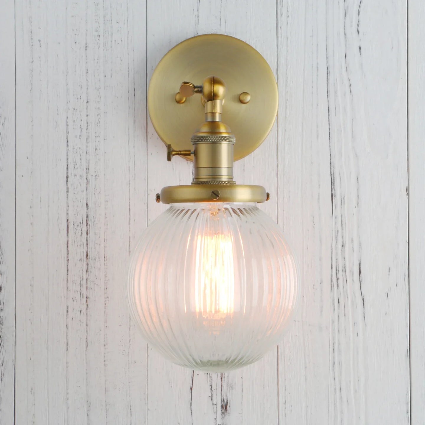 Permo Industrial Ribbed Globe Glass Wall Light - Stylish Switched Sconces For Kitchen Living Room