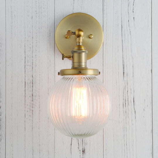 Permo Industrial Ribbed Globe Glass Wall Light - Stylish Switched Sconces For Kitchen Living Room