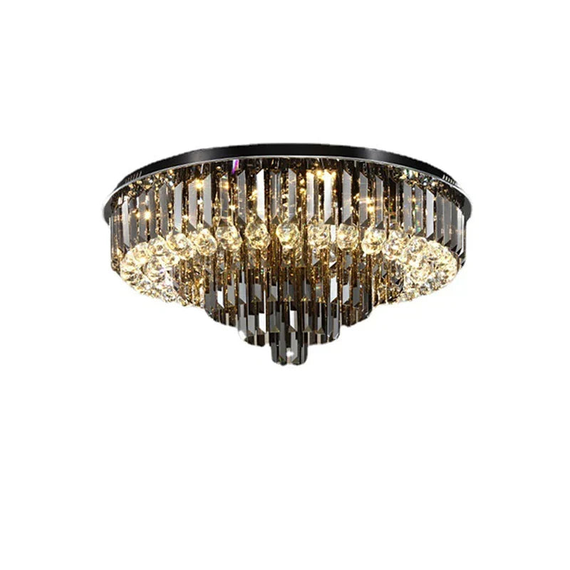 Modern Led Crystal Ceiling Chandelier - Creative Home Decor Lamp In Round Luxury Design (Black Gold