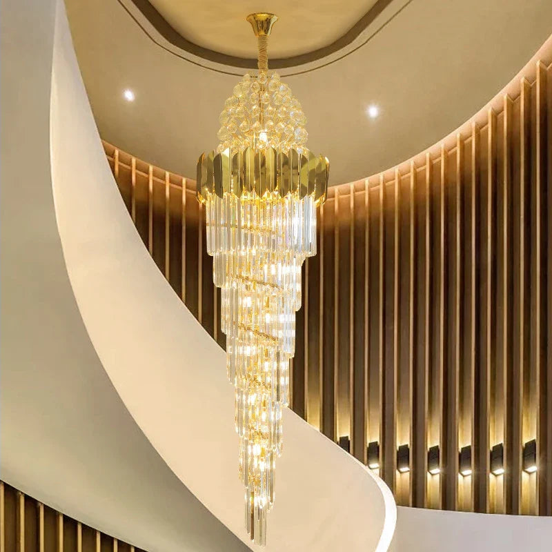 Luxurious Interior Hall Stairwell Golden Chandelier - Modern Elegance With Clean Crystal Ball