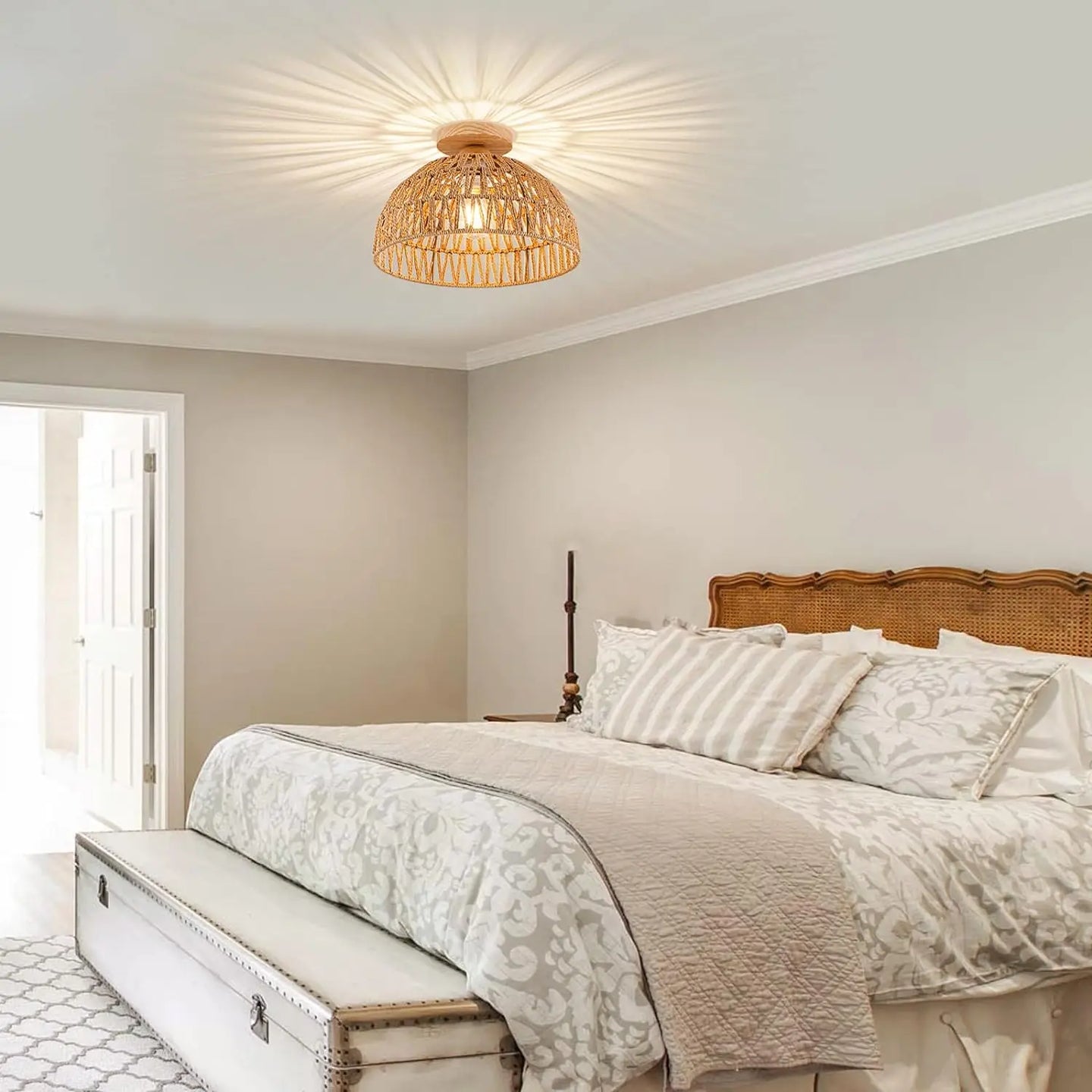 Boho Rattan Flush Mount Ceiling Light - Hand - Woven Elegance For Your Space Ceiling Light