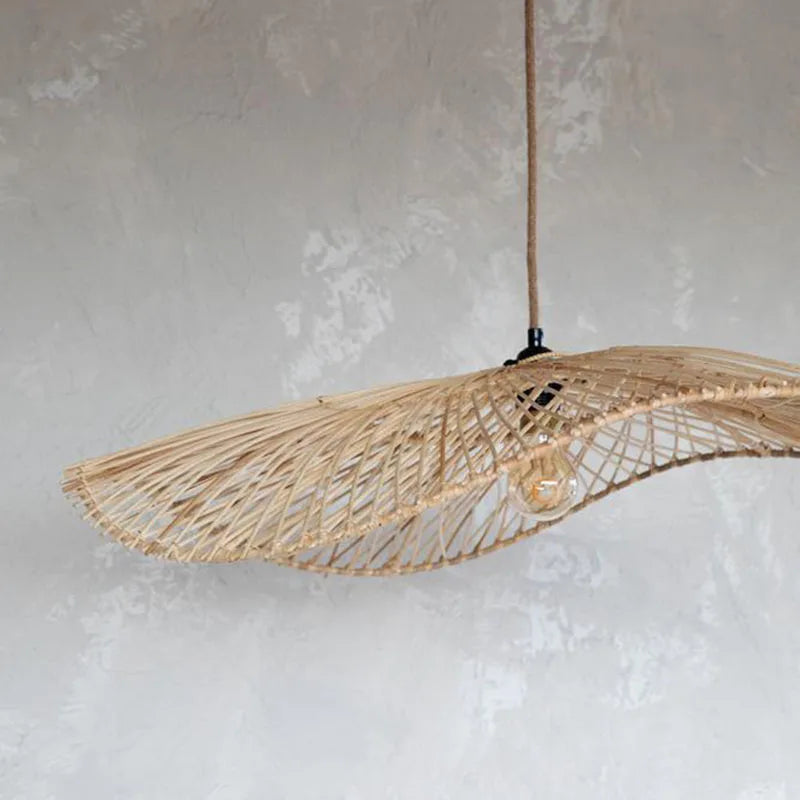 Handmade Art Rattan Pendant Lamp - Oriental Water Pattern Luminaire For Elegant Living Room And