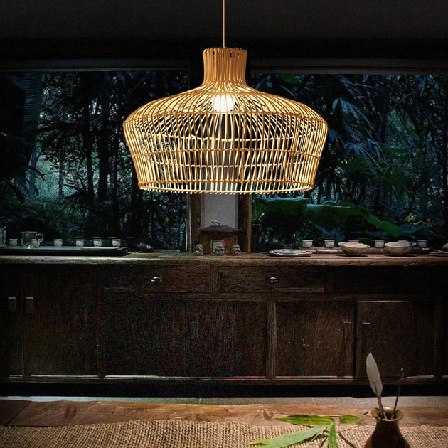 Chinoiserie Rattan Pendant Light - Vintage Double - Layer Design For Kitchen Dining And Hotel Decor