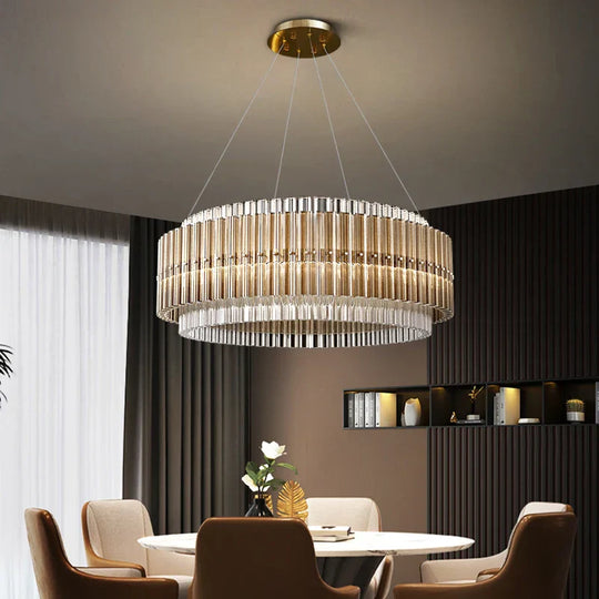 Luxury Led Chandelier For Living Room - Modern Round Glass Hanging Lamp In Gold Chandelier