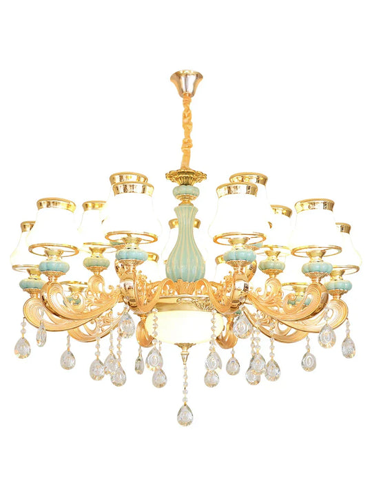 Elegant Blue Ceramic European Crystal Chandelier - Perfect For Living Rooms Dining And Bedrooms