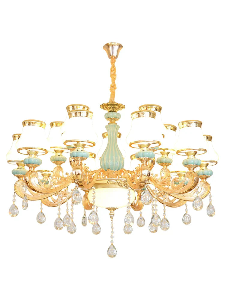 Elegant Blue Ceramic European Crystal Chandelier - Perfect For Living Rooms Dining And Bedrooms