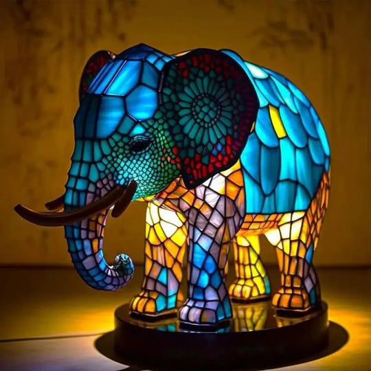 Resin Stained Glass Animal Table Lamp Series - Colorful Night Lights Featuring Lion Dolphin Wolf