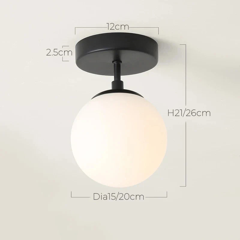 Modern Round Glass Ball Ceiling Lamp - Aisle And Corridor Surface Mounted Decor Lights With Milky