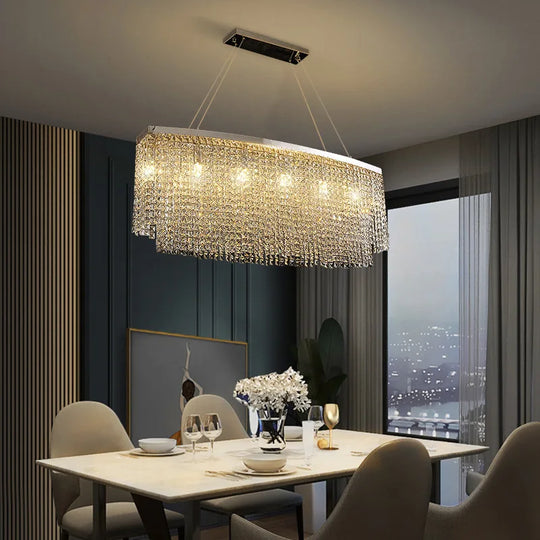 Contemporary Crystal Led Chandelier - Luxury Rectangular K9 Pendant Lamp With Personality For