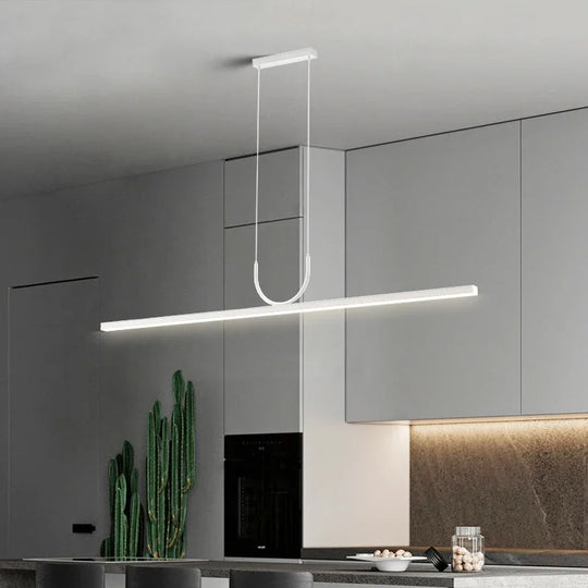 Contemporary Led Strip Pendant Lights - Stylish Black Chandelier For Living Dining Room And Kitchen