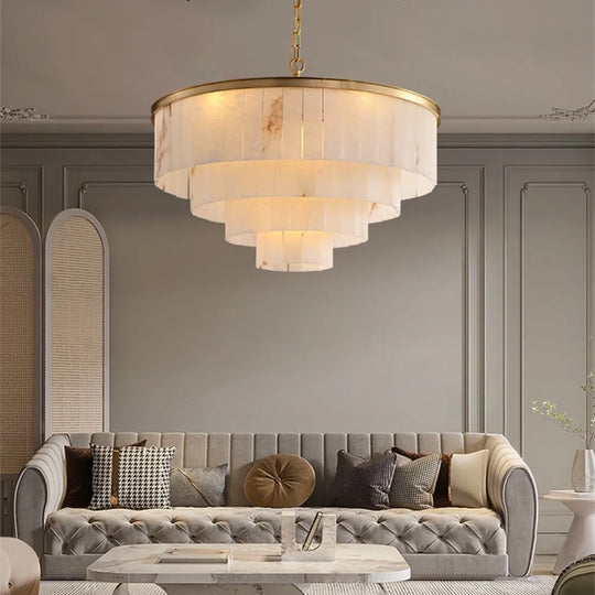 Modern Natural Marble Led Living Room Chandeliers - Elegant Lighting Fixtures For Staircases Lofts