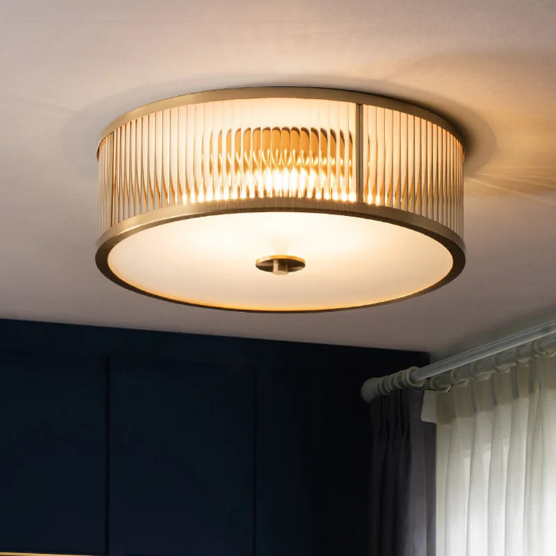 Elegant American Seiko Pure Copper Ceiling Light - Modern Minimalist Led Round Lamp For Bedrooms