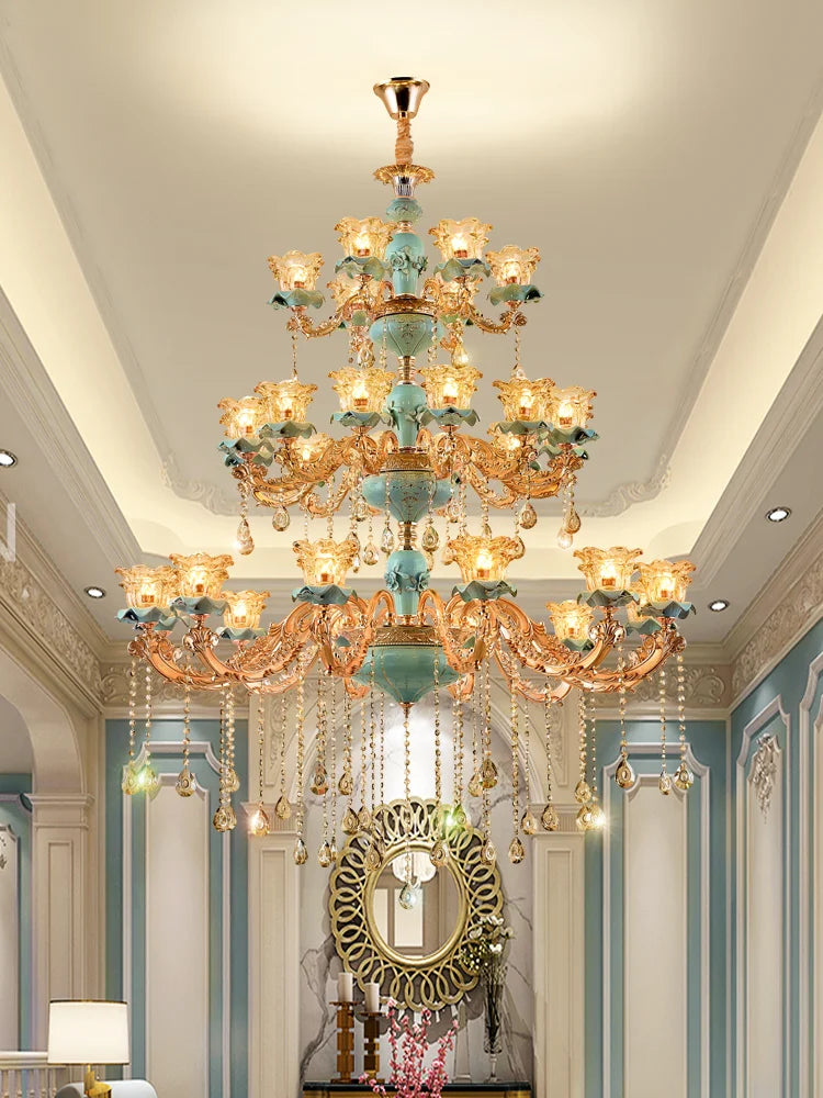 European - Style Duplex Building Chandelier - Elegance For Living Rooms Hotels And Ceramic