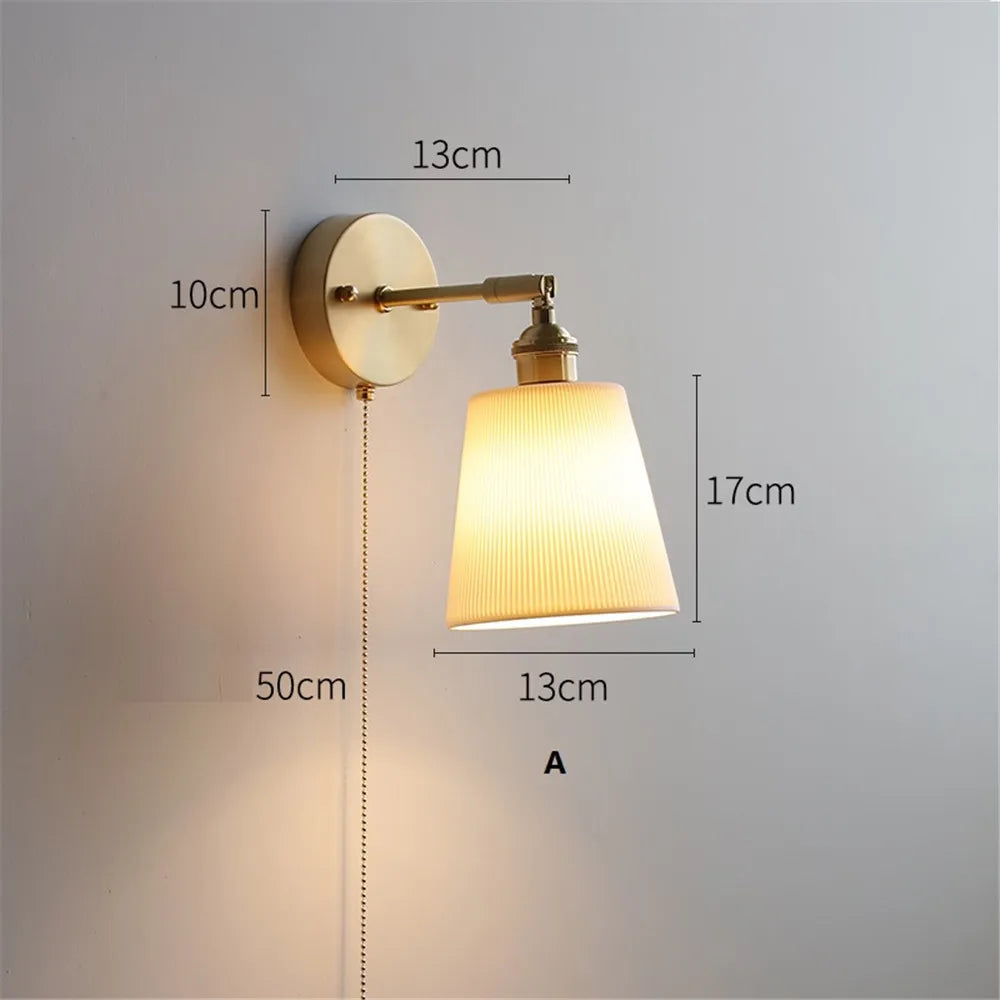 Nordic Home Decoration Bedside Ceramic Wall Light - Led Fixture With Pull Switch For Living Room