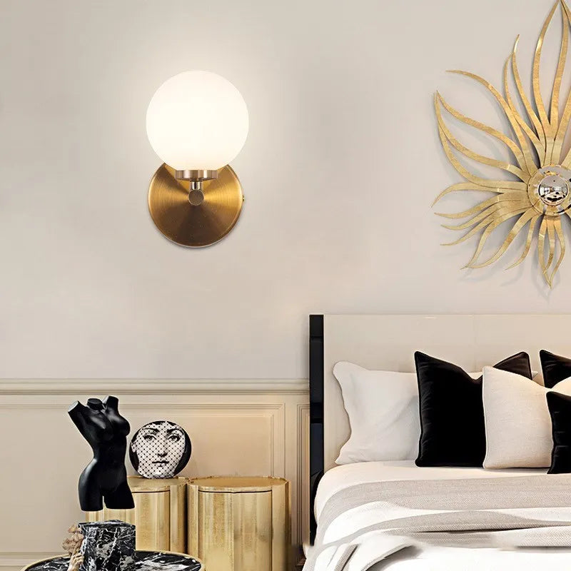 Nordic Gold Wall Lamp With Glass Orb Shade - Elegant Lighting For Bathroom Bedside Hotel Aisle And