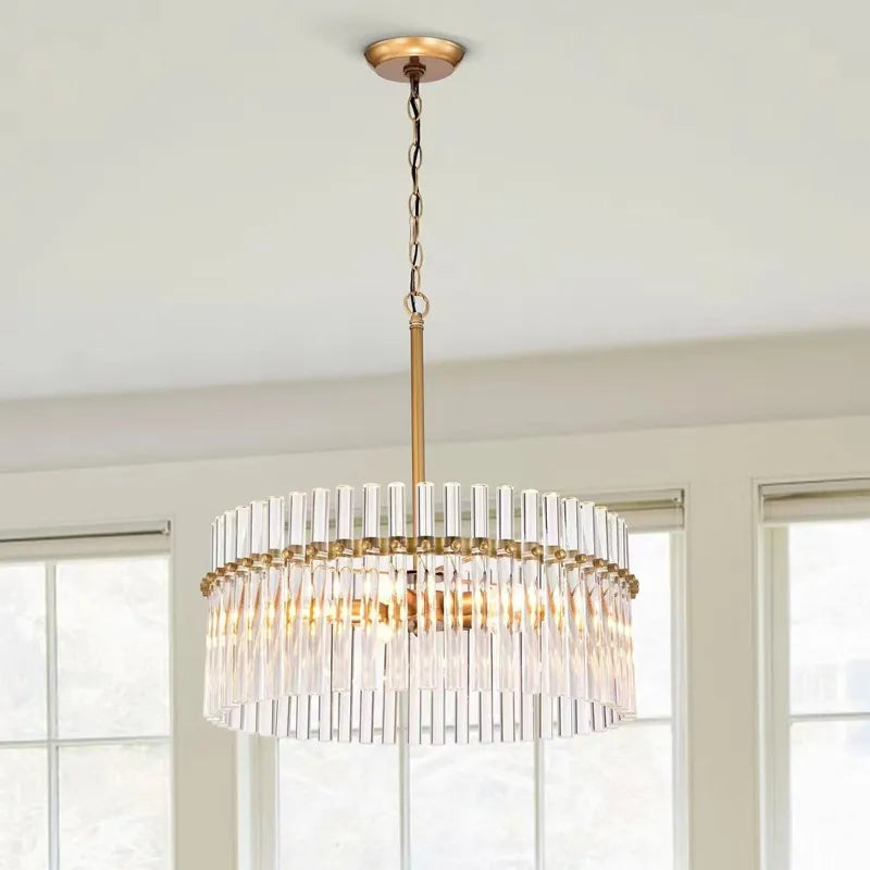 Contemporary 5 - Light Brushed Brass Finish Crystal Glass Chandelier - Illuminate Your Space With