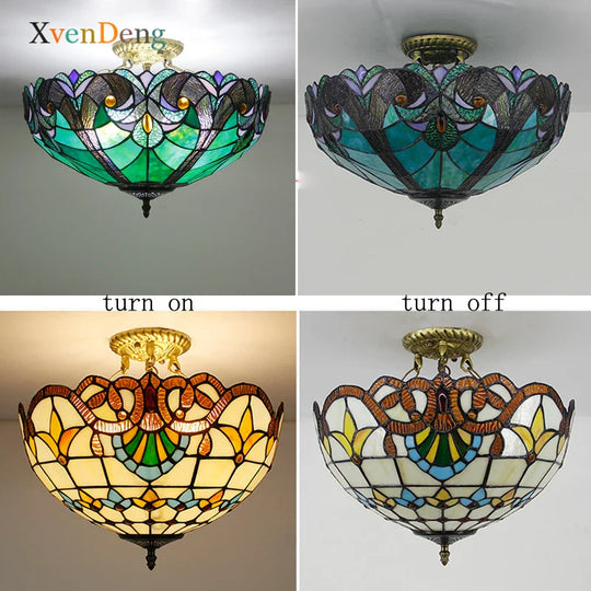 Vintage Mediterranean Tiffany Stained Glass Ceiling Lights - Elegance For Living Rooms Bedrooms