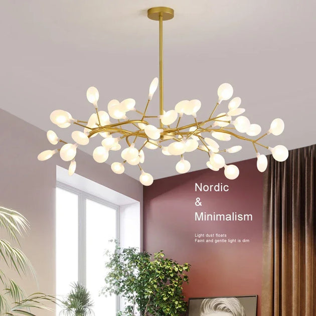 Modern Firefly Led Chandelier - Black And Gold Ceiling Pendant Lamp For Living Room Bedroom Hall