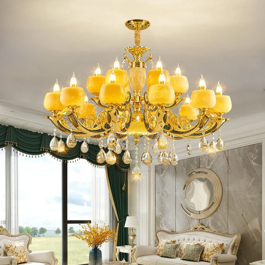 European Style Jade Crystal Chandelier - Luxury Lighting With Natural Marble Accents For Dining