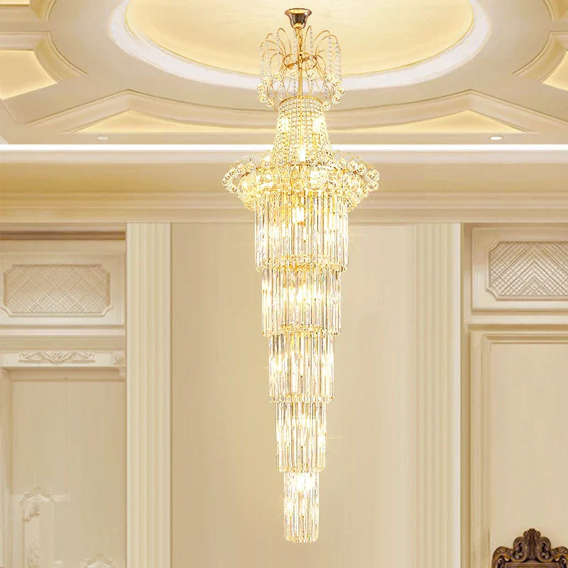 European - Style Duplex High Ceiling Chandelier - Golden Elegance For Grand Halls And Stairwell