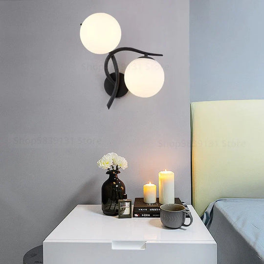 Nordic Modern Iron Wall Lamps - Led Bedroom Bed Lamp With Glass Ball Decor Indoor Lights For