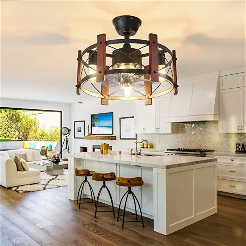 Modern Retro Ceiling Fan Light American Industrial Vintage Lamp 110V 260V Dining Room Bedroom