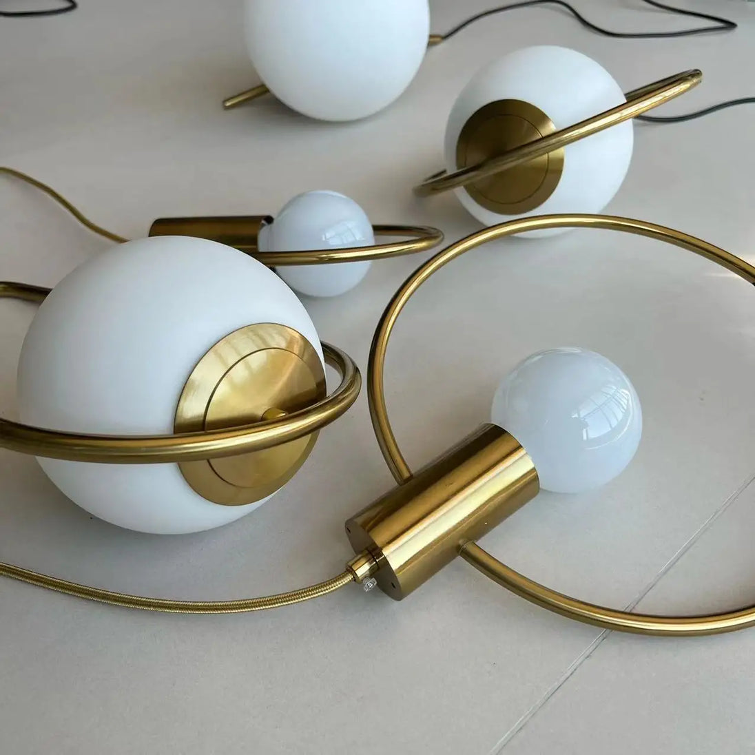 Modern Glass Ball Pendant Light Fixture - Elegant Luminaire Hanging Lamp With Gold Ring For