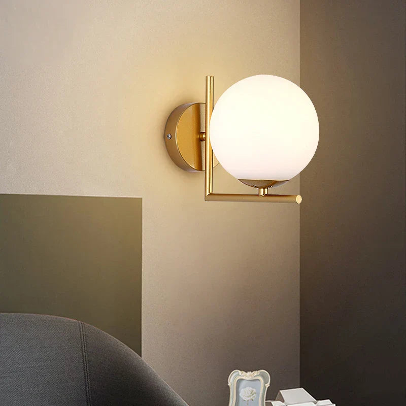 Modern Gold Wall Lamp - Stylish Sconce With Bean Glass Ball Design Led Round Light For Foyer