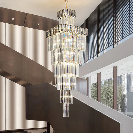 Luxurious Crystal Clear Pendant Light - Artistic Chandelier For Elegant Living Rooms And Staircases