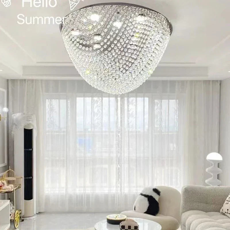 Modern Led Half Round Crystal Ceiling Chandelier - Elegant Illumination For Living And Dining