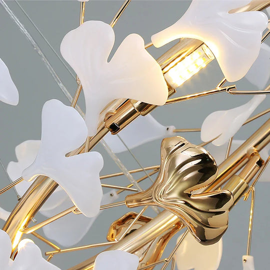 Elegant Nordic Apricot Leaf Chandelier - Wrought Iron Petals Indoor Led Lighting For Living Dining