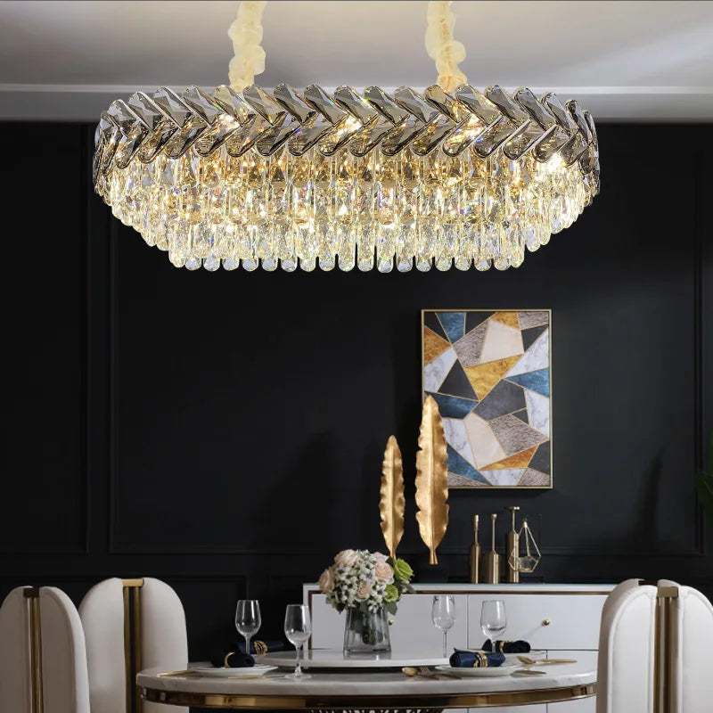 Luxury Living Room Crystal Chandelier - Elegance In Round Gold Design With Led Illumination