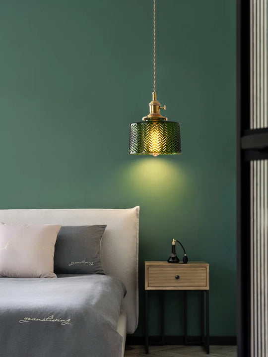 Vintage Brass Green Glass Pendant Light - Illuminate Your Dining Room Bar Or Bedroom With