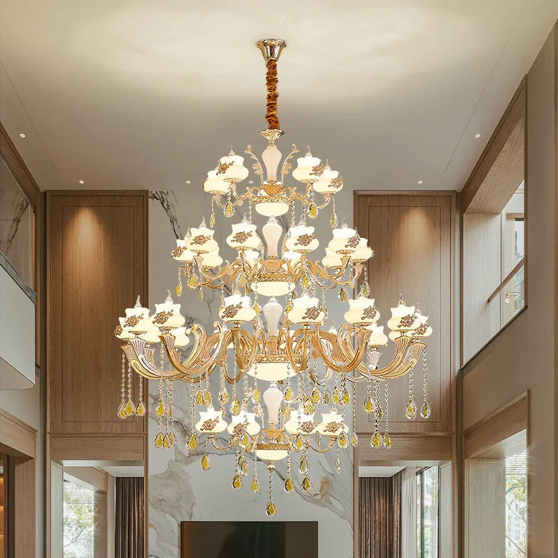 European - Style Duplex Building Large Chandelier - Villa Elegance For Spacious Living And Hotel