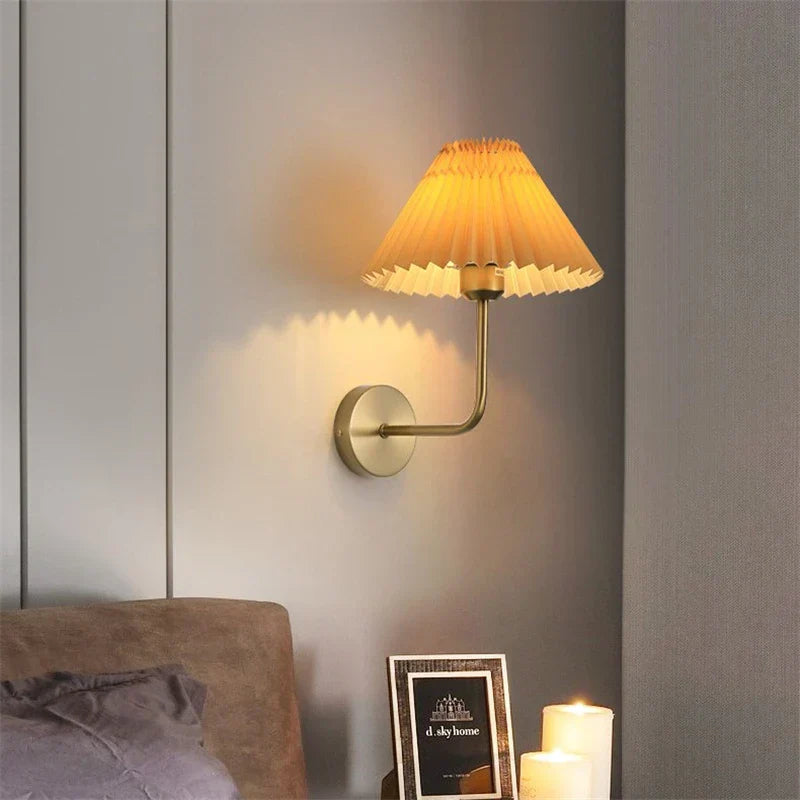 Modern Led Wall Lamp With Metal Curved Pleated Lampshade - Nordic Room Decor For Living Aisle And