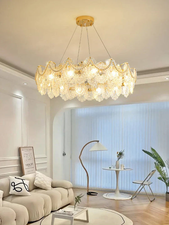 Elegant French Light Luxury Glass Chandelier - Modern Golden Rectangular Dining Room And Living