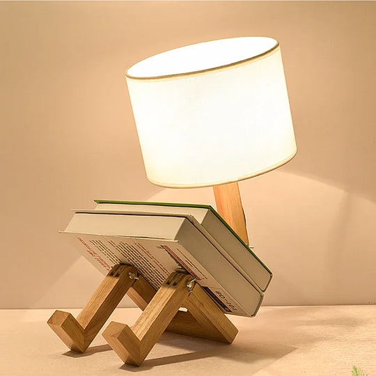 Creative Wooden Robot Led Table Lamp - Nordic Art Decor For Reading Bedroom And Home