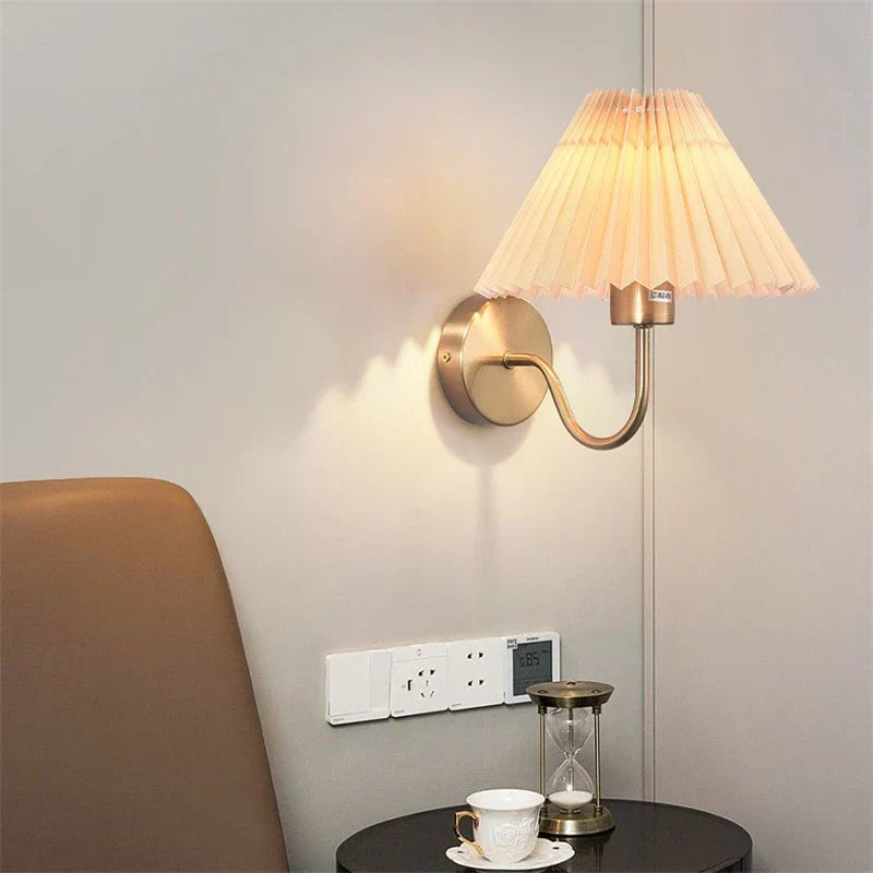 Modern Led Wall Lamp With Metal Curved Pleated Lampshade - Nordic Room Decor For Living Aisle And