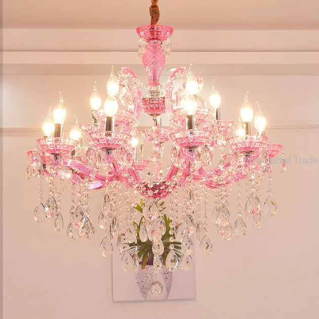 European Princess Crystal Chandelier - Choose From Warm Pink Blue Purple Or Red For Creative Room