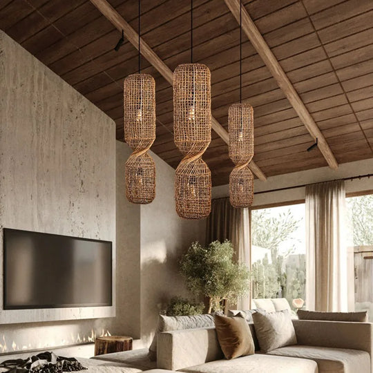 Chinoiserie Knob Rattan Pendant Light - Vintage - Inspired Creative Lighting For Living Rooms