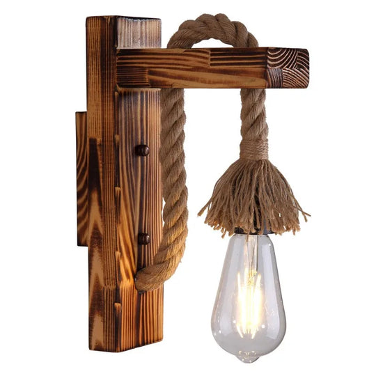 Retro Vintage Hemp Rope Wall Light - Wooden Lamp Ideal For Restaurants Kitchens Coffee Shops And