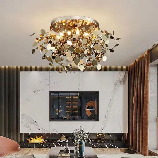 Modern Gold Stainless Steel Ceiling Chandelier - Led Light Fixtures For Bedroom Home Decoration